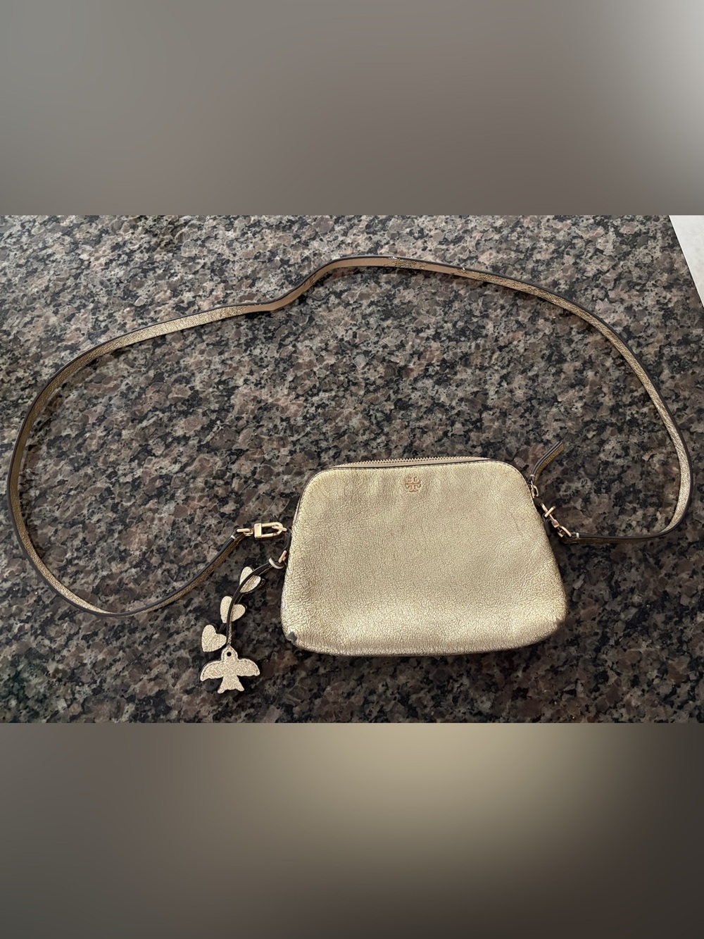 Tory Burch Metallic Gold Leather Crossbody with Charm
